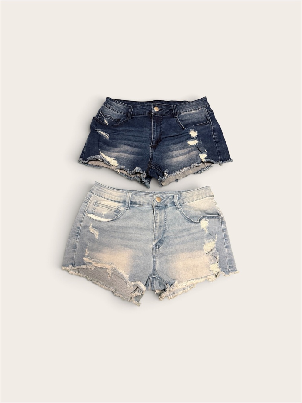 SHEIN Two-Pack Distressed BOOTY Denim Shorts in Dark Blue & Light Blue